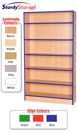 Sturdy Storage Bookcase with Coloured Edge - 1800mm High