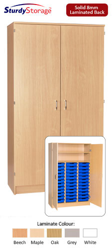 Sturdy Storage Triple Column Cupboard Unit -  36 Shallow Trays with 1 Adjustable Shelf & Doors