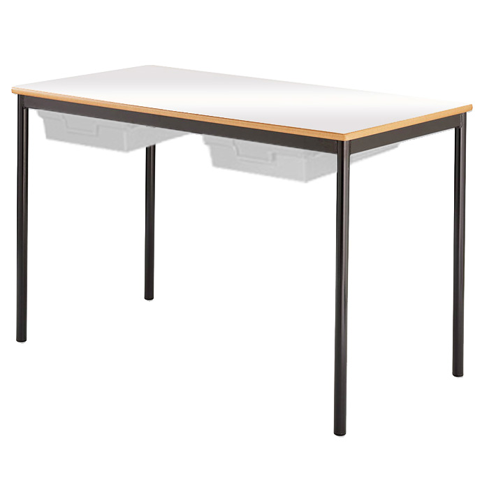 Whiteboard Spiral Stacking Rectangular Table - Bullnosed MDF Edge - With 2 Shallow Trays and Tray Runners
