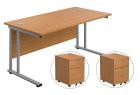 Cantilever Teachers 800mm Depth Rectangular Desk with Pedestal (Bundle) - view 1